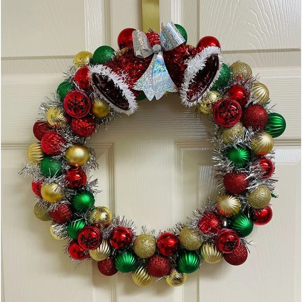 JINGLE BELL ORNAMENT WREATH IN‎ RED GOLD GREEN 16”